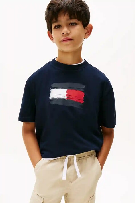 Tommy Hilfiger t-shirt bawełniany dziecięcy kolor granatowy z nadrukiem KB0KB10111
