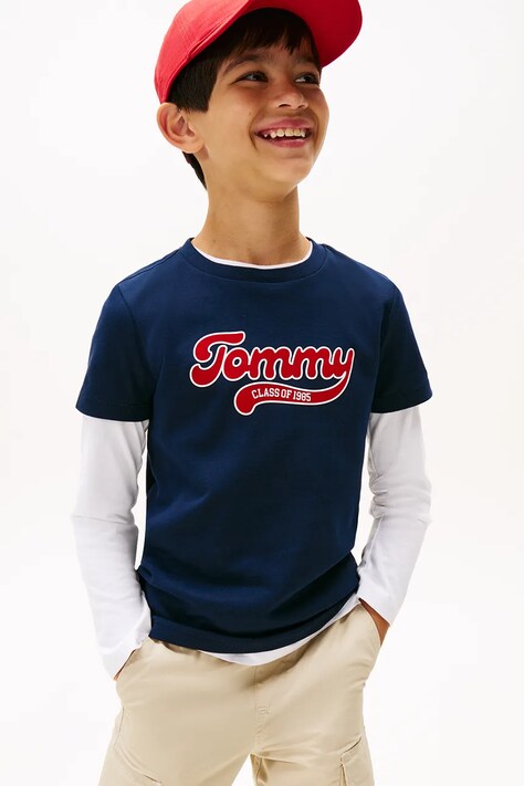 Детская хлопковая футболка Tommy Hilfiger цвет синий с принтом KB0KB10118