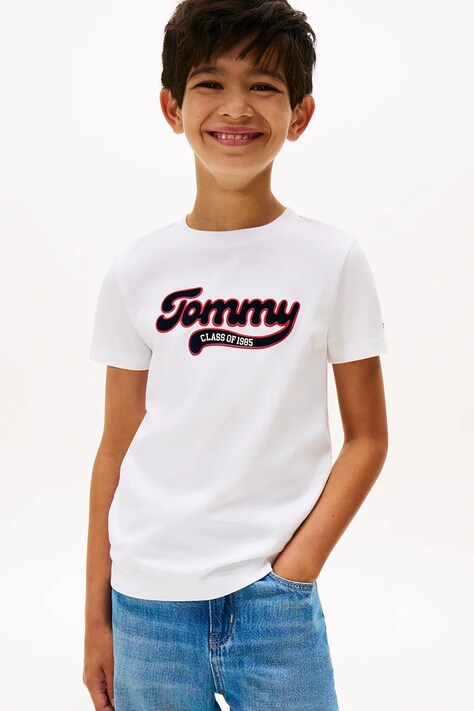 Tommy Hilfiger tricou de bumbac pentru copii culoarea alb, cu imprimeu, KB0KB10118