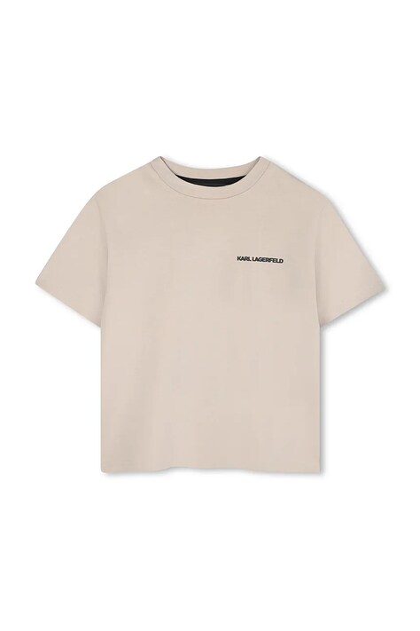 Karl Lagerfeld t-shirt bawełniany dziecięcy kolor beżowy z nadrukiem Z30964