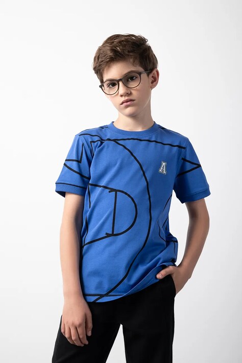 Coccodrillo t-shirt bawełniany dziecięcy kolor niebieski z nadrukiem ACADEMY BOY JUNIOR