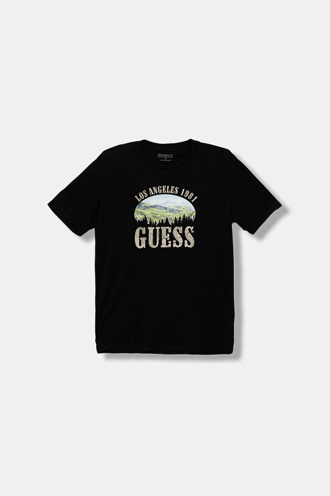 Guess t-shirt bawełniany dziecięcy kolor czarny z nadrukiem L5BI24 I3Z14