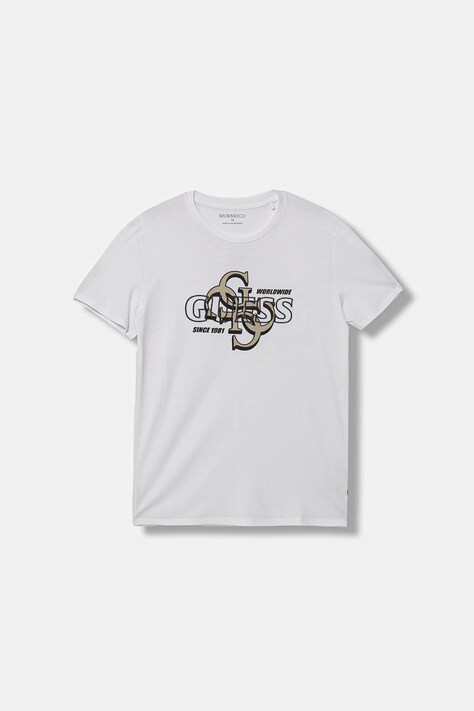 Guess t-shirt bawełniany dziecięcy kolor biały z nadrukiem L5BI37 I3Z14