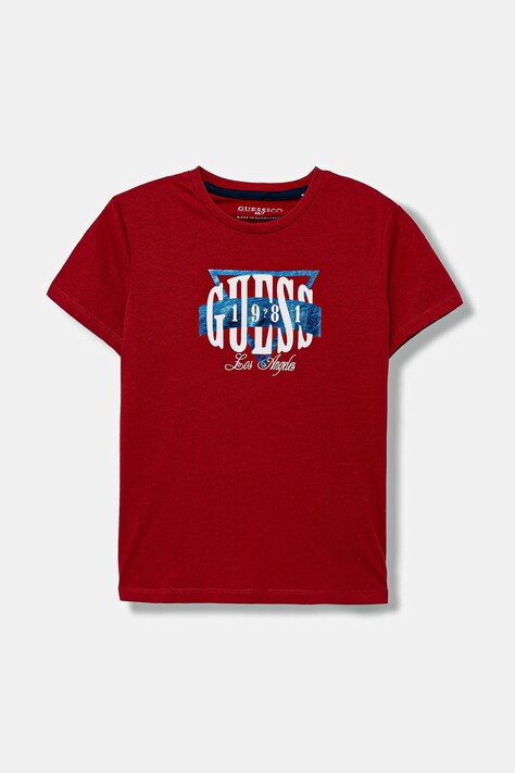 Guess t-shirt bawełniany dziecięcy kolor czerwony z nadrukiem N5BI00 I3Z14