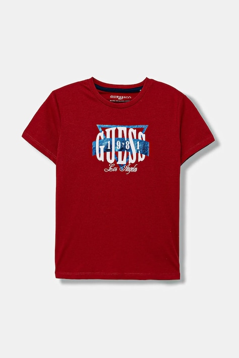 Guess t-shirt bawełniany dziecięcy kolor czerwony z nadrukiem N5BI00 I3Z14