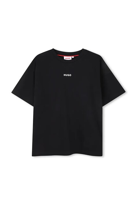 HUGO tricou de bumbac pentru copii culoarea negru, cu imprimeu, G00434