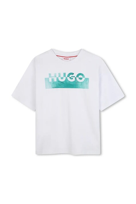HUGO tricou de bumbac pentru copii culoarea alb, cu imprimeu, G00435