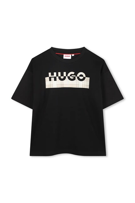 HUGO tricou de bumbac pentru copii culoarea negru, cu imprimeu, G00435