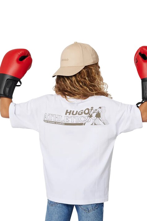 HUGO tricou de bumbac pentru copii culoarea alb, cu imprimeu, G00444