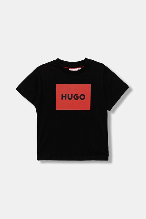HUGO tricou de bumbac pentru copii culoarea negru, cu imprimeu, G00572