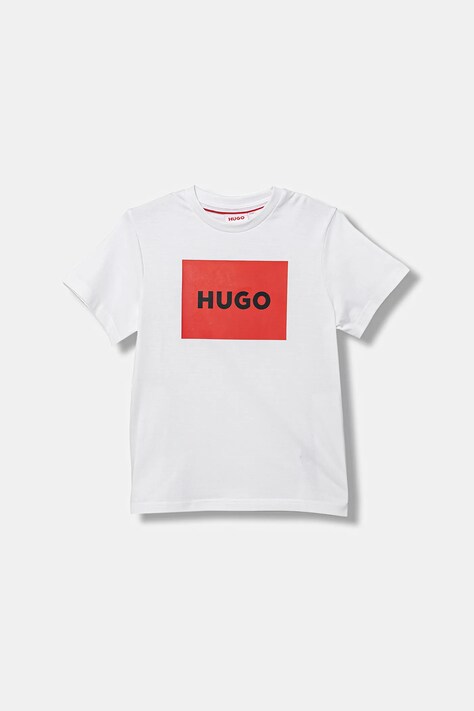 Παιδικό βαμβακερό μπλουζάκι HUGO χρώμα: άσπρο, G00572