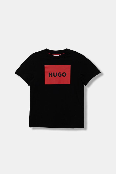 Dětské bavlněné tričko HUGO černá barva, s potiskem, G00572