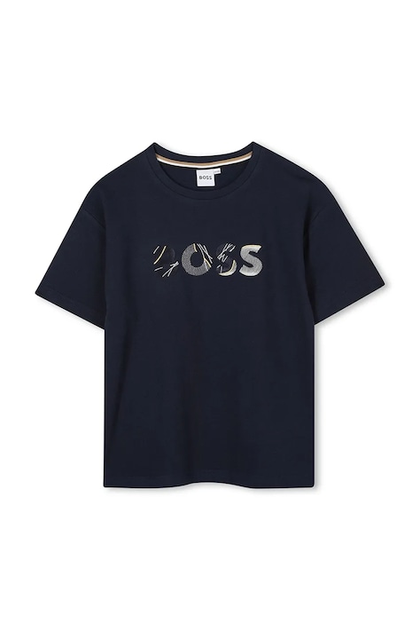 BOSS t-shirt bawełniany dziecięcy kolor granatowy z nadrukiem J52372