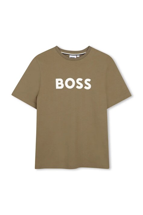 BOSS t-shirt bawełniany dziecięcy kolor zielony z nadrukiem J52711