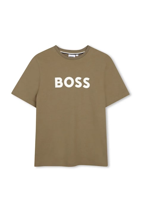 BOSS t-shirt bawełniany dziecięcy kolor zielony z nadrukiem J52711