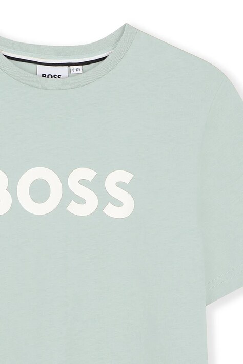 BOSS t-shirt bawełniany dziecięcy kolor turkusowy z nadrukiem J52711
