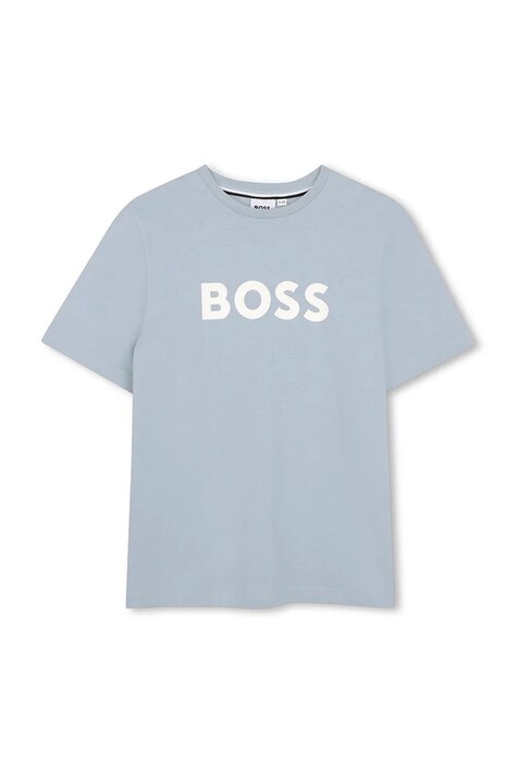 BOSS t-shirt bawełniany dziecięcy kolor niebieski z nadrukiem J52711