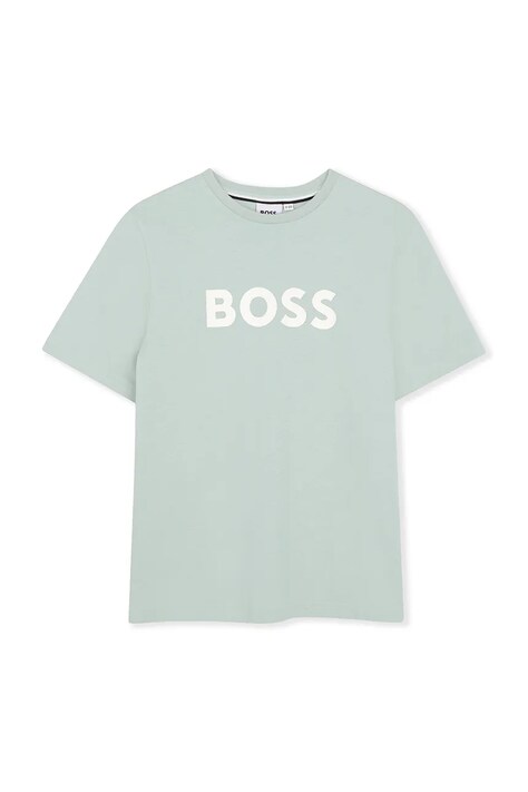 BOSS t-shirt bawełniany dziecięcy kolor turkusowy z nadrukiem J52711