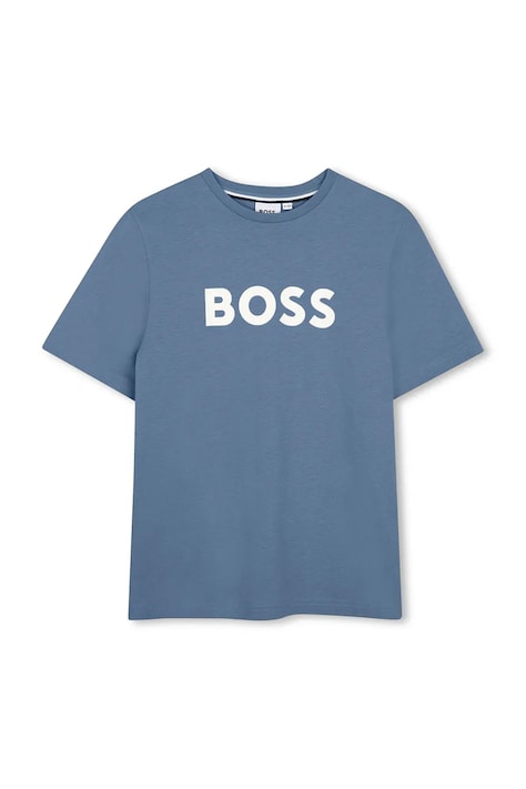 BOSS tricou de bumbac pentru copii culoarea gri, cu imprimeu, J52711