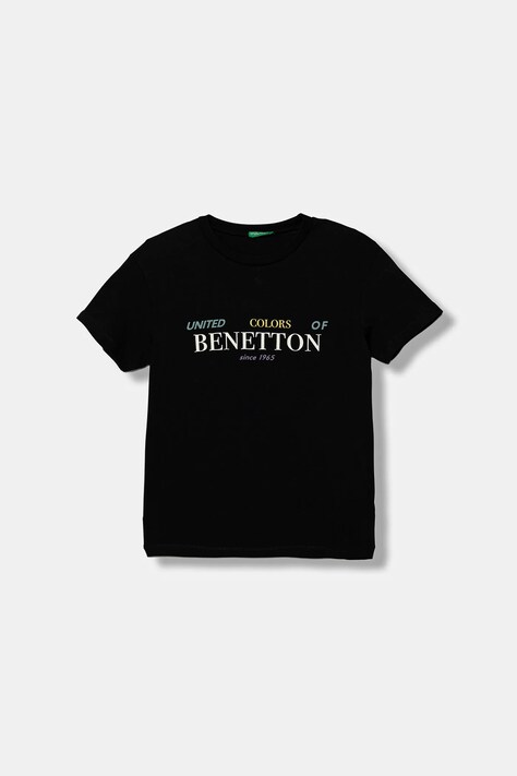 United Colors of Benetton t-shirt bawełniany dziecięcy kolor czarny z nadrukiem 3I1XC10Q4