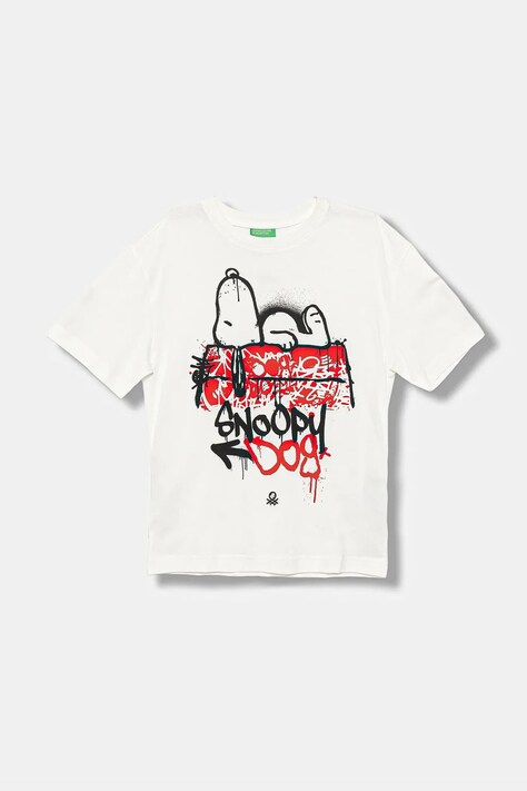 United Colors of Benetton t-shirt bawełniany dziecięcy kolor biały z nadrukiem 3X1SC10PN