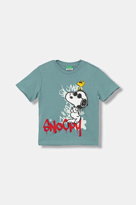 United Colors of Benetton t-shirt bawełniany kolor turkusowy z nadrukiem 3X1SG10JW