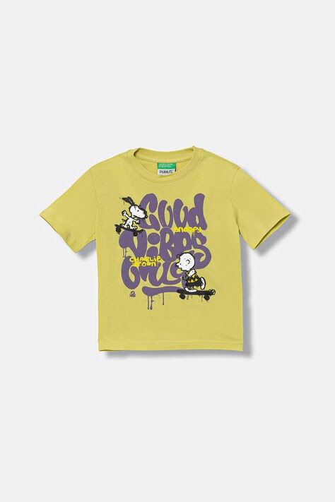 United Colors of Benetton t-shirt bawełniany kolor zielony z nadrukiem 3X1SG10JW