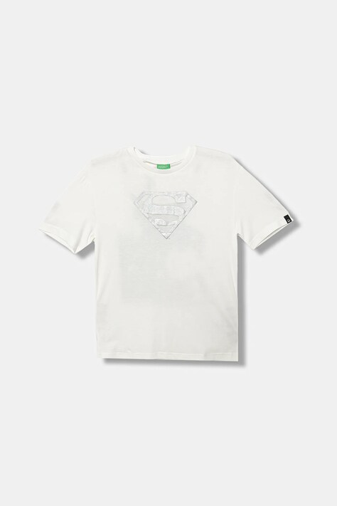 Детска памучна тениска United Colors of Benetton в бяло с принт 3JERC10PO