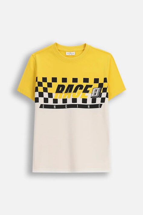 Coccodrillo t-shirt bawełniany dziecięcy kolor żółty z nadrukiem CITY RACING BOY JUNIOR