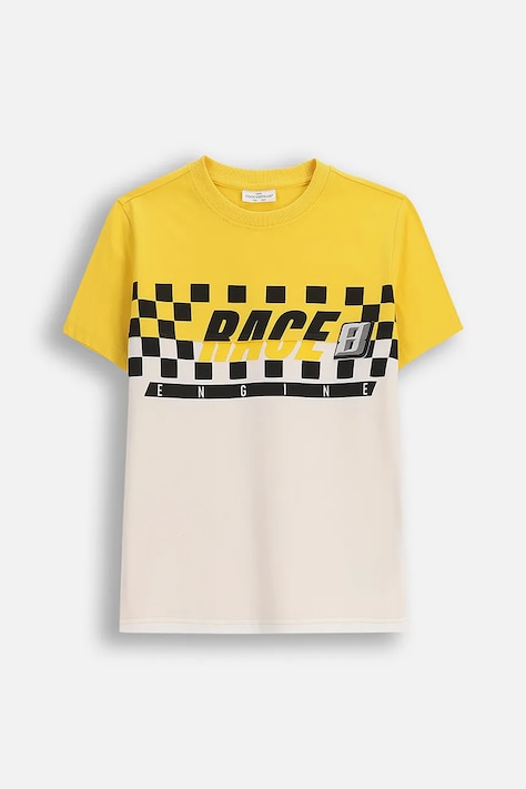 Coccodrillo tricou de bumbac pentru copii culoarea galben, cu imprimeu, CITY RACING BOY JUNIOR