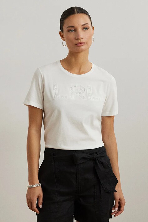 Lauren Ralph Lauren tricou din bumbac culoarea alb, 200971071