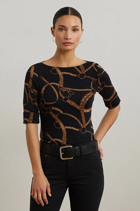 Kratka majica Lauren Ralph Lauren ženska, črna barva, 200971107