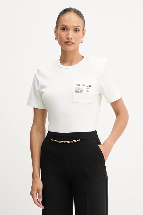 Elisabetta Franchi tricou din bumbac culoarea alb, MA02056E2