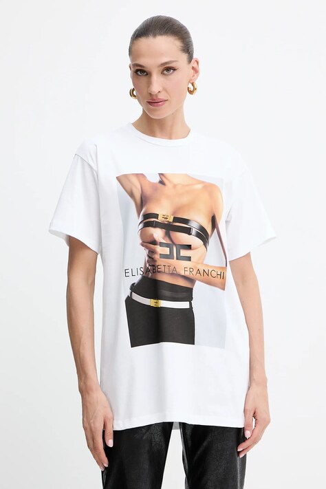 Elisabetta Franchi tricou din bumbac culoarea alb, MA02456E2