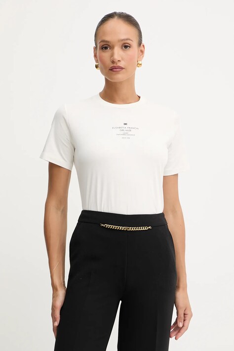 Elisabetta Franchi t-shirt bawełniany damski kolor beżowy MA63D56E2