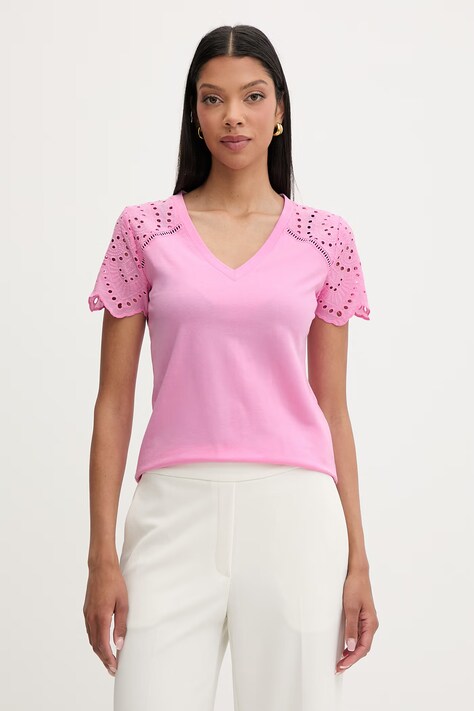 Morgan T-shirt damski bawełniany różowy DMATY