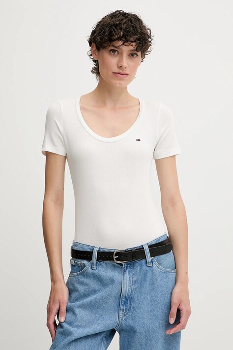 Tričko Tommy Jeans dámske, biela farba, DW0DW20916