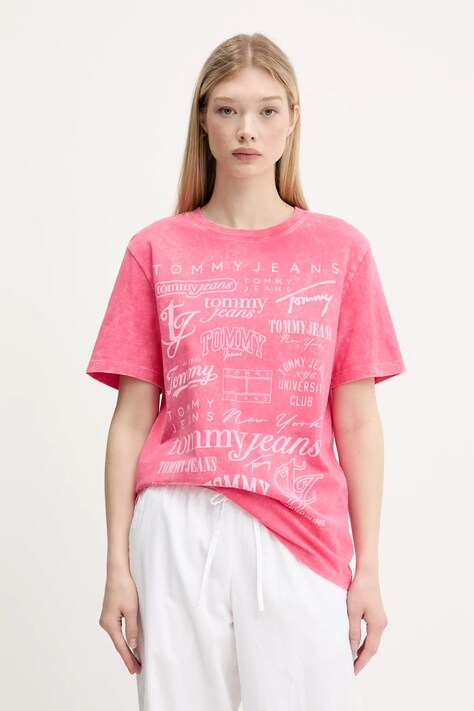 Tommy Jeans tricou din bumbac culoarea roz, DW0DW20923