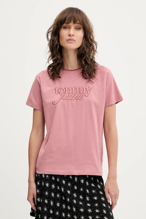 Хлопковая футболка Tommy Jeans цвет розовый DW0DW21388