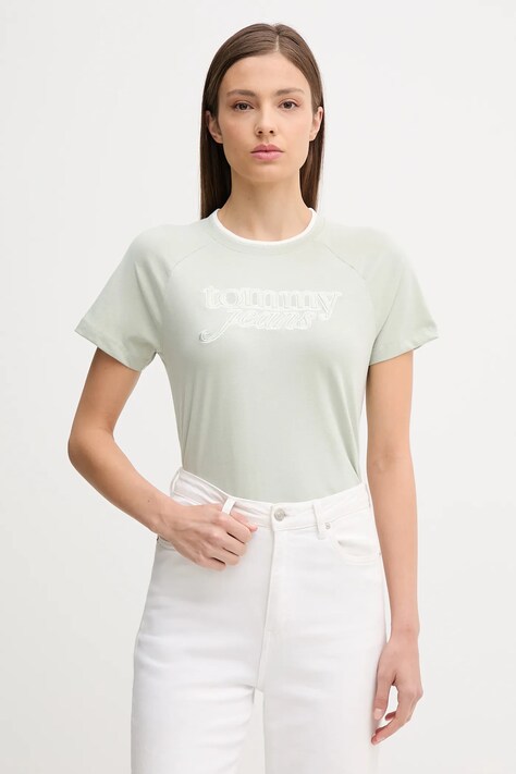 Tommy Jeans t-shirt bawełniany damski kolor zielony DW0DW21388