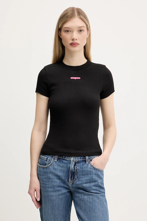 Tričko Tommy Jeans dámske, čierna farba, DW0DW21402