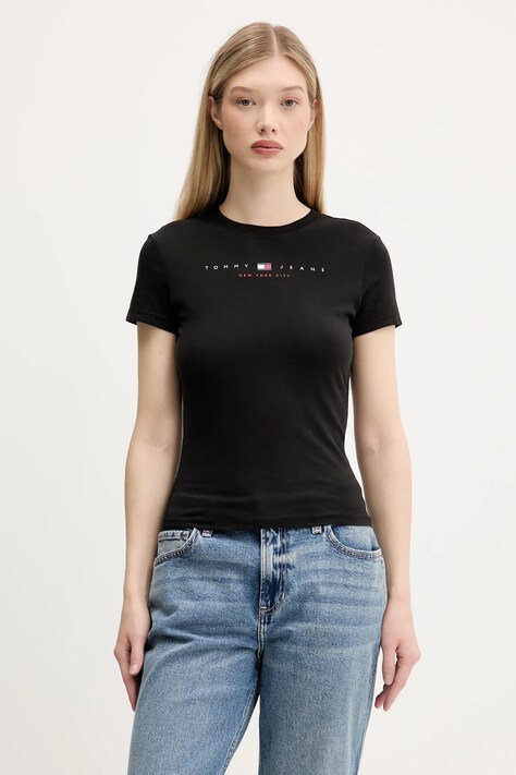 Bombažna kratka majica Tommy Jeans ženska, črna barva, DW0DW21422