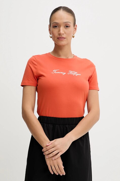 Tommy Hilfiger tricou din bumbac culoarea portocaliu, WW0WW45746
