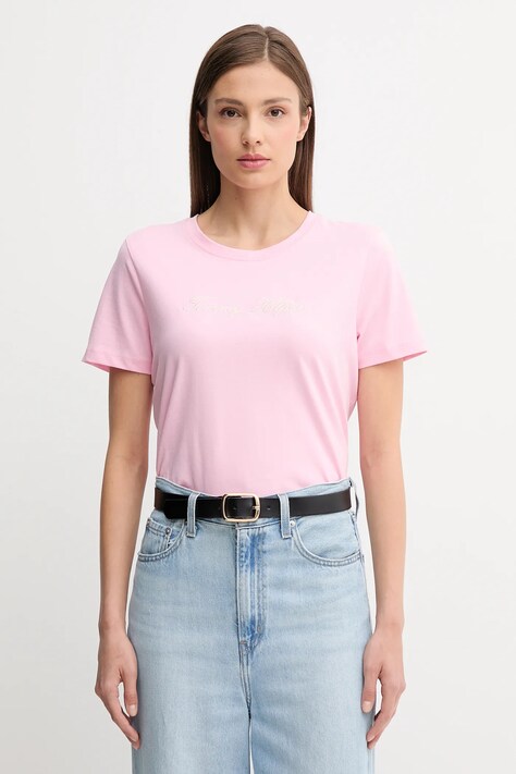 Tommy Hilfiger t-shirt bawełniany damski kolor różowy WW0WW45746