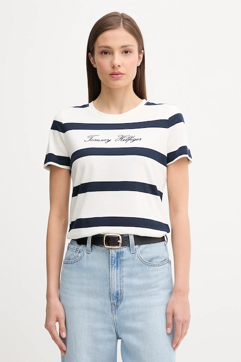 Bavlněné tričko Tommy Hilfiger dámské, bílá barva, WW0WW45746