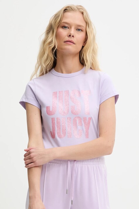 Juicy Couture t-shirt JUST JUICY HILTON T-SHIRT damski kolor fioletowy JCNCT225456