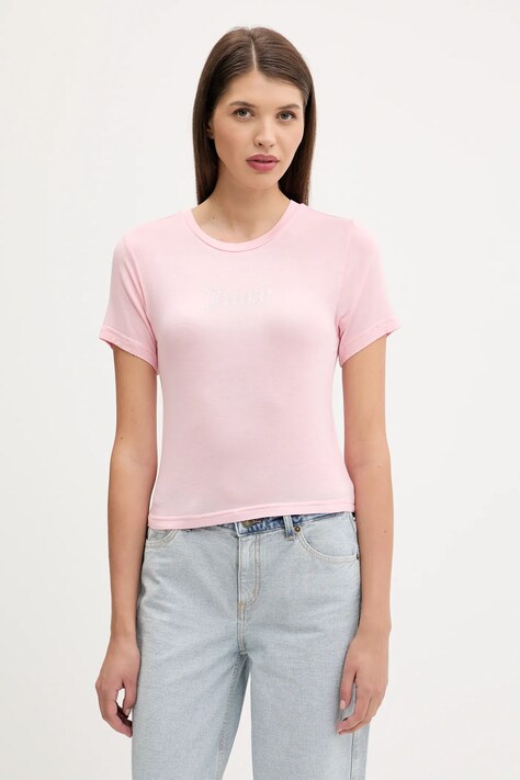 Juicy Couture t-shirt SHEER FITTED TEE damski kolor różowy JCWCT225301