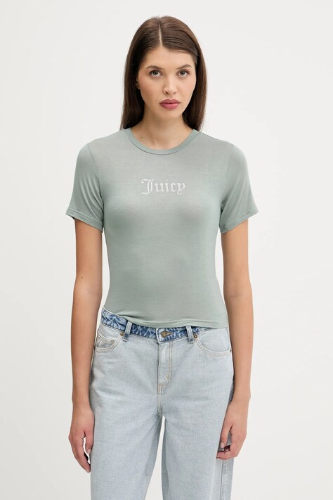 Juicy Couture t-shirt SHEER FITTED TEE damski kolor zielony JCWCT225301
