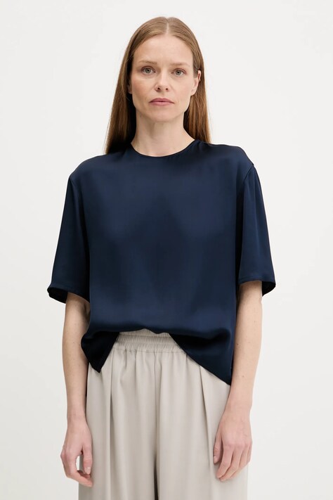 Tommy Hilfiger bluză culoarea bleumarin, uni, WW0WW45900