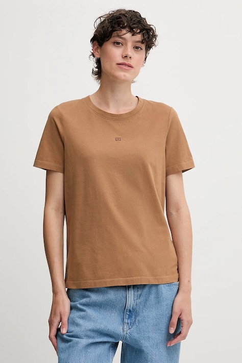 Bavlnené tričko Tommy Hilfiger dámske, hnedá farba, WW0WW45626